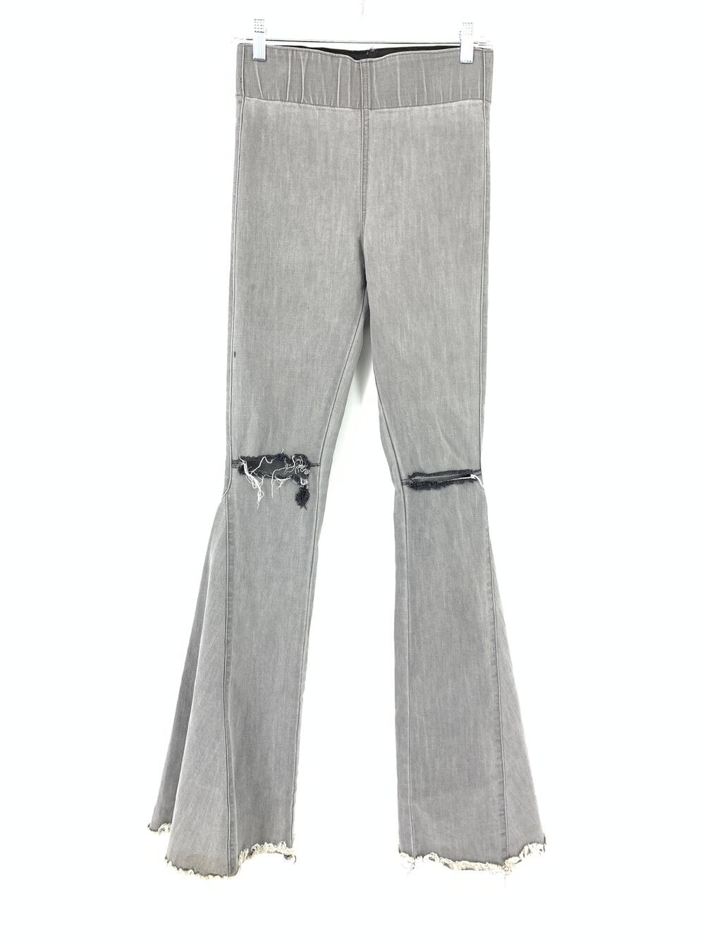 Show Me Your Mumu Jeans Sz S Berkeley Bells Extra Flare Distressed Moon Gray